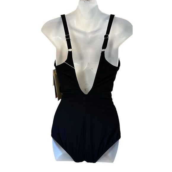 GOTTEX LATTICE SQUARE NECK ONE PIECE SWIMSUIT Black Size 8 New - Picture 3 of 6
